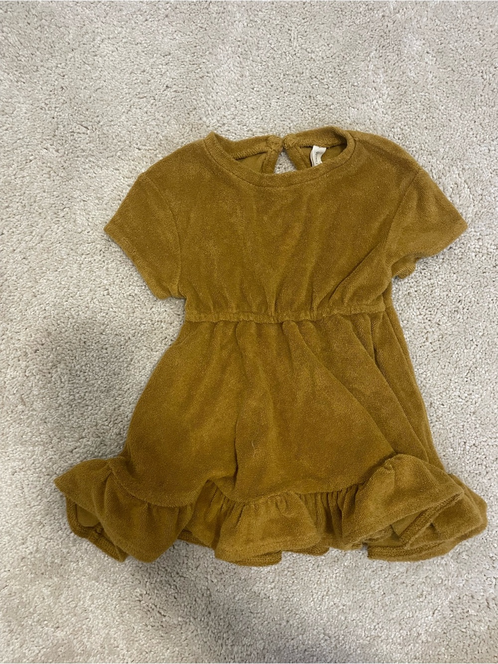 Quincy Mae Mustard Ruffle Hem Terry Dress